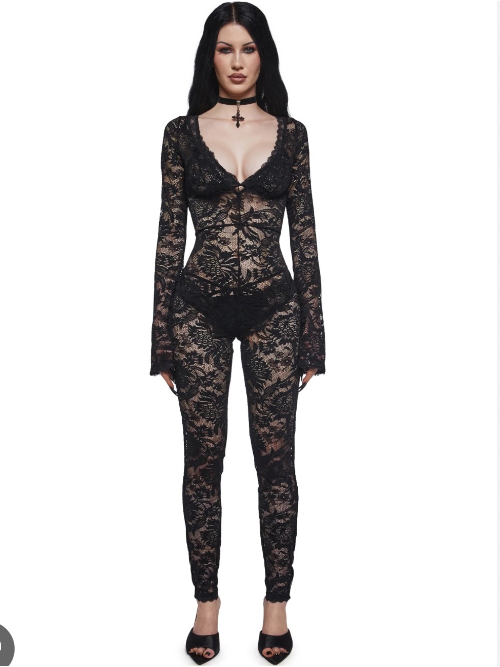 Betsey Johnson Dolls Kill Floral Lace Catsuit Medium Black NWT Jumpsuit Sleeves